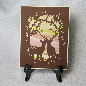 Grußkarte, handgemacht, ein Bock und ein Reh im Wald, die geschnittene Karte, original Kartendesigns von Maine, wildlebende Karten, alle Gelegenheitskarten