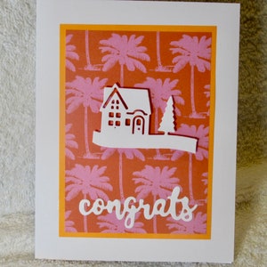 Novo cartão de felicitações para casa, feito à mão, design original, com envelope e sentimento interno impresso. Nova carta da casa, carta em movimento