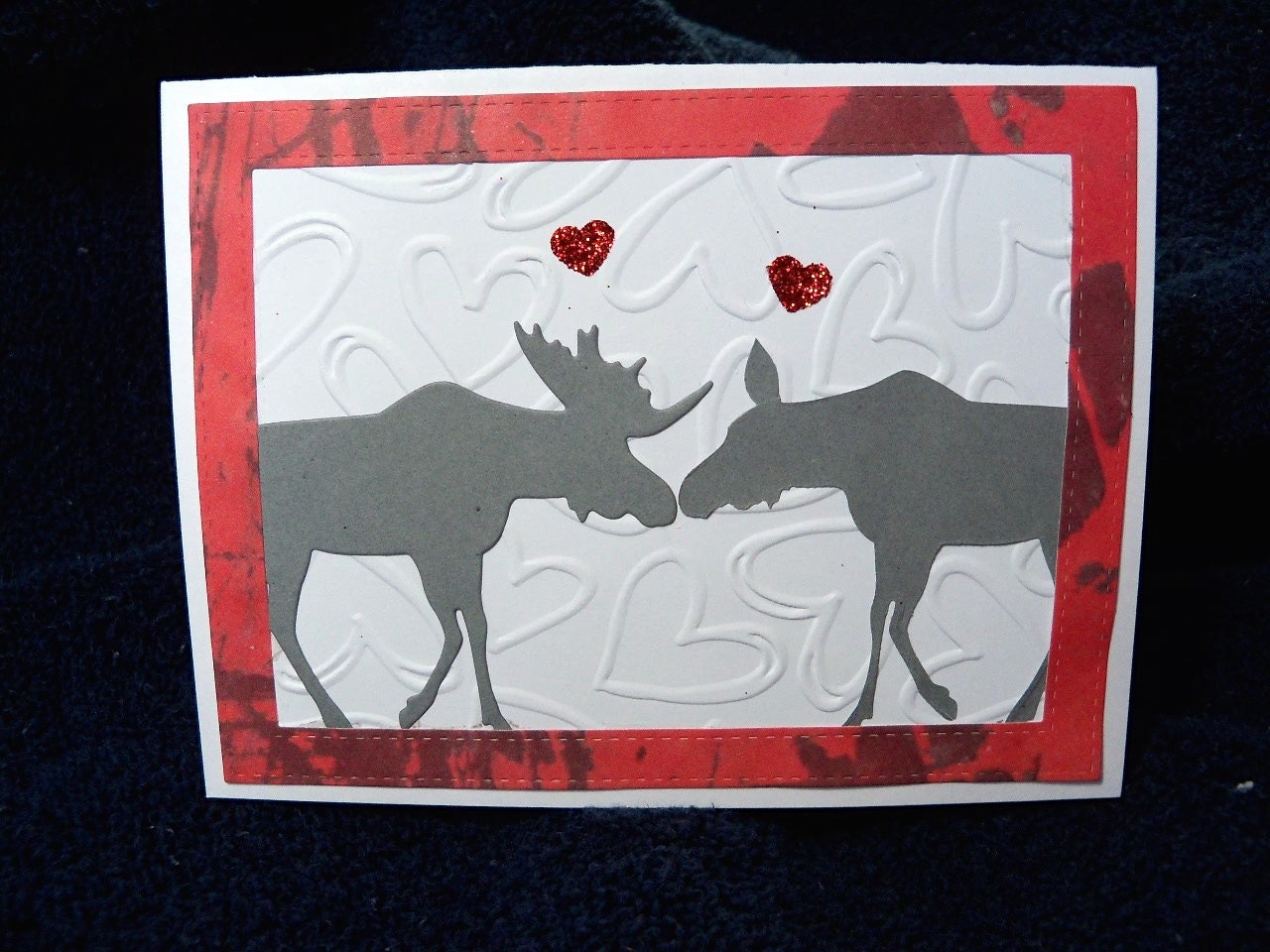 Kissing Moose Greeting Card: Embossed Hearts, Anniversary, Valentine