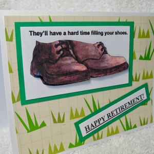 La carte de retraite pour lui dit « Ils auront du mal à remplir vos chaussures""Happy Retirement ».  Vierge à l’intérieur, carte faite à la main, carte masculine