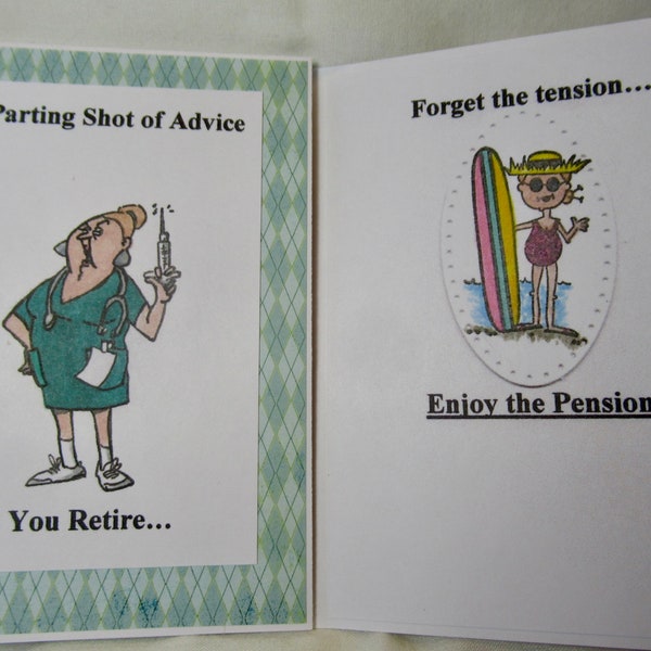 Nurses retirement card, retirement card for nurse, nurse parting shot greeting card, happy retirement card, forget tension enjoy pension