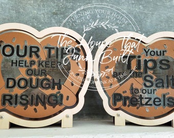 Tarro para propinas de pretzels – Tarro divertido de acrílico y madera pintado / Decoración para bar de aperitivos o cervecería