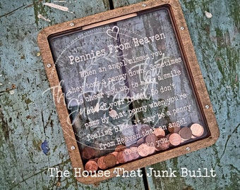 Pennies from Heaven Piggy Bank • Viral 2020 Original Design • Memorial Keepsake Gift • Coin Bank with Poem • Loss of Loved One Gift