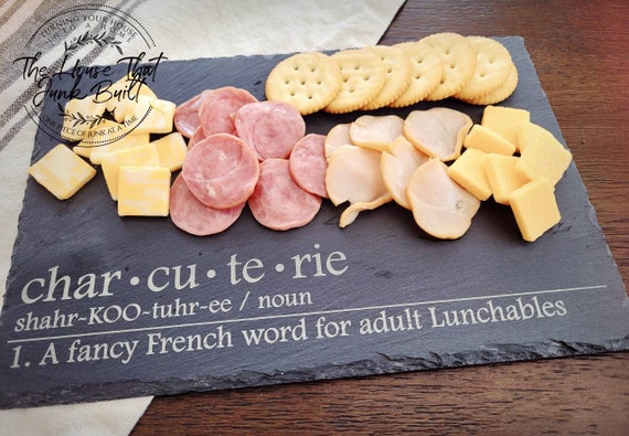 Slate engraved cutting board charcuterie board definition