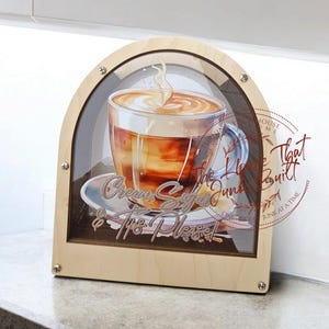 Coffee Tip Jar – “Cream, Sugar, Tips Please” – Funny Acrylic & Wood Tip Jar for Coffee Shops, Cafes, Baristas, Servers, Coffee Lovers