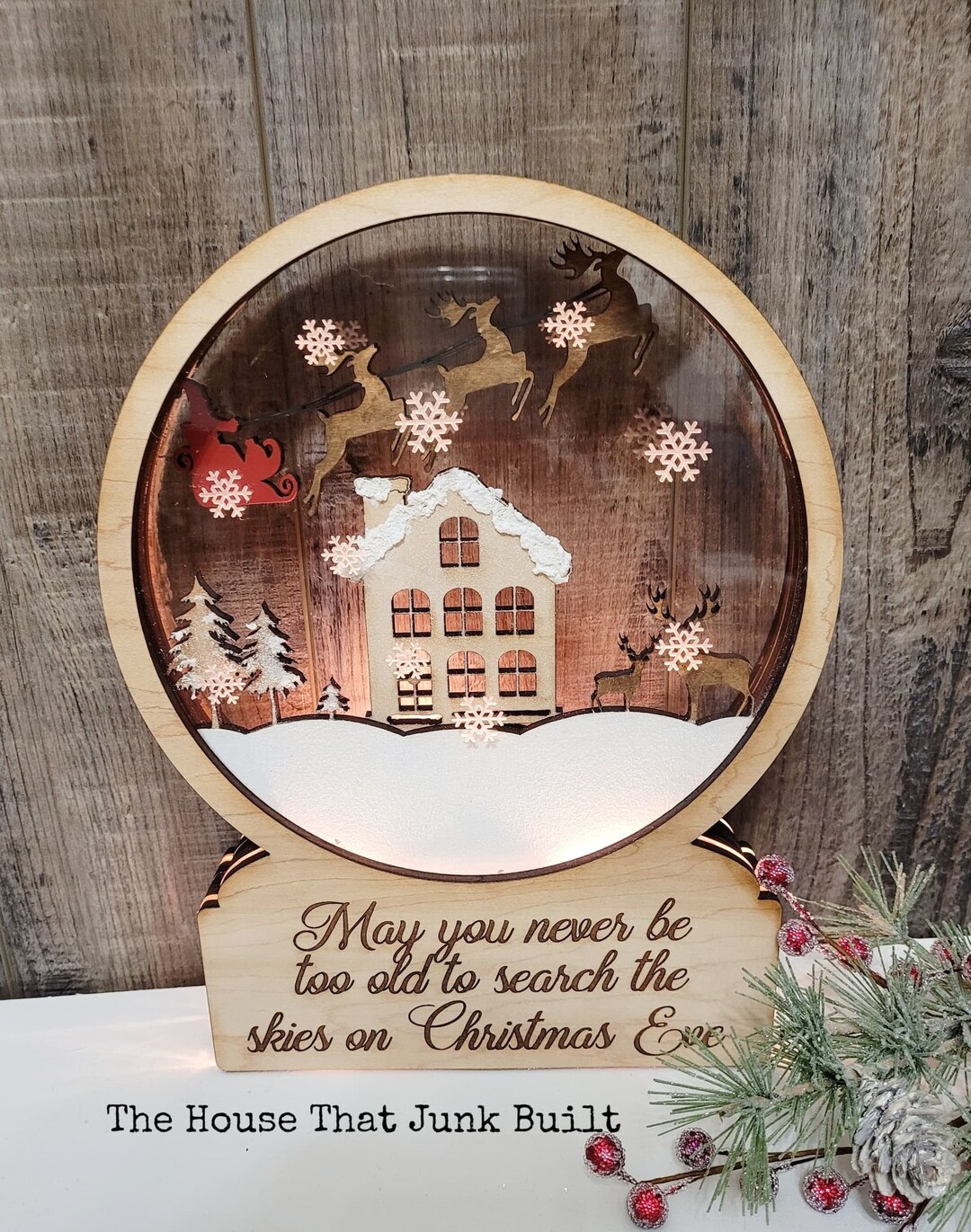 Santa Snow Globe Lighted Handmade Laser Cut Christmas - Etsy