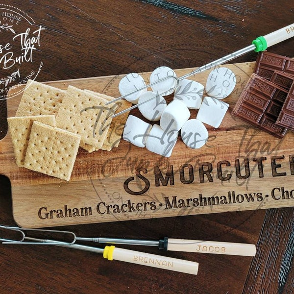 Smorcuterie board smores station with personalized sticks