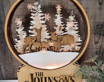Custom Snow Globe Lighted Christmas Decor Deer Family Laser Cut