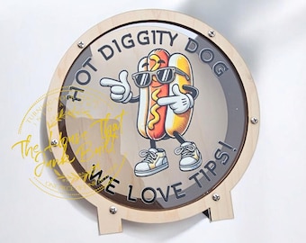 Hot Dog Tip Jar – “Hot Diggity Dog, We Love Tips” – Funny Tip Jar for Food Trucks, Hot Dog Stands, Concessions, BBQ, Street Vendors