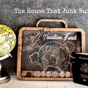 Semesterfond Glob Resväska Karta Resor Anpassad Trä Spargris