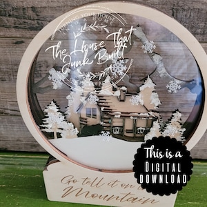 Snowglobe SVG Digital File Mountain Cabin Scene Go Tell it on the Mountain Laser File