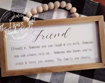 Friend Definition Sign – Boho Beaded Hanger Wall Decor, Rustic Friendship Gift, Farmhouse Style Friend Sign, Gift for Best Friend, Handmade