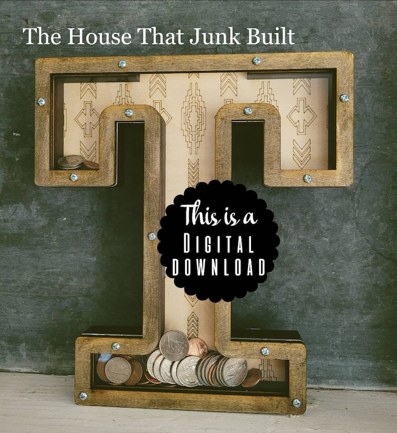 T Letter Alphabet Piggy Bank Custom Wood Bank SVG FILE Download Drawing 