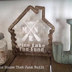 MN Lake Cabin Wood Piggy Bank Custom