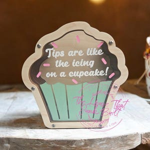 Cupcake Tip Jar – Hand-Painted Acrylic & Wood | Funny Tip Jar for Bakery, Café, or Coffee Shop