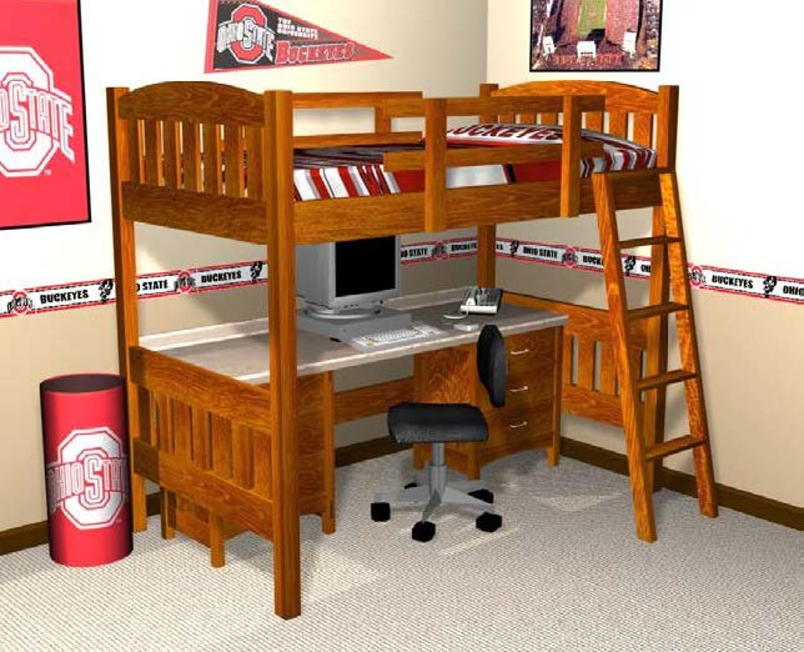 Woodworking Plans Loft Bed With Desk Bunk Bed Plans Etsy