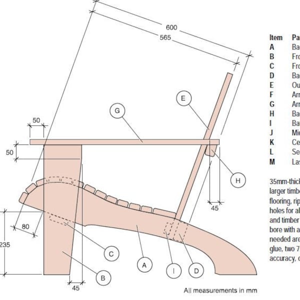 Adirondack-Stuhl-Pläne, Do It Yourself, Lounge-Stuhl-Pläne, Holzbearbeitungspläne, DIY, Holzbearbeitungsprojekte. METRISCHE Messungen.