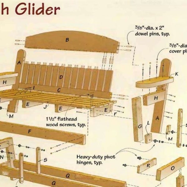 Front Porch Glider, Woodworking Projects, Woodworking Plans, Glider Plans, Patio Glider, PDF Download