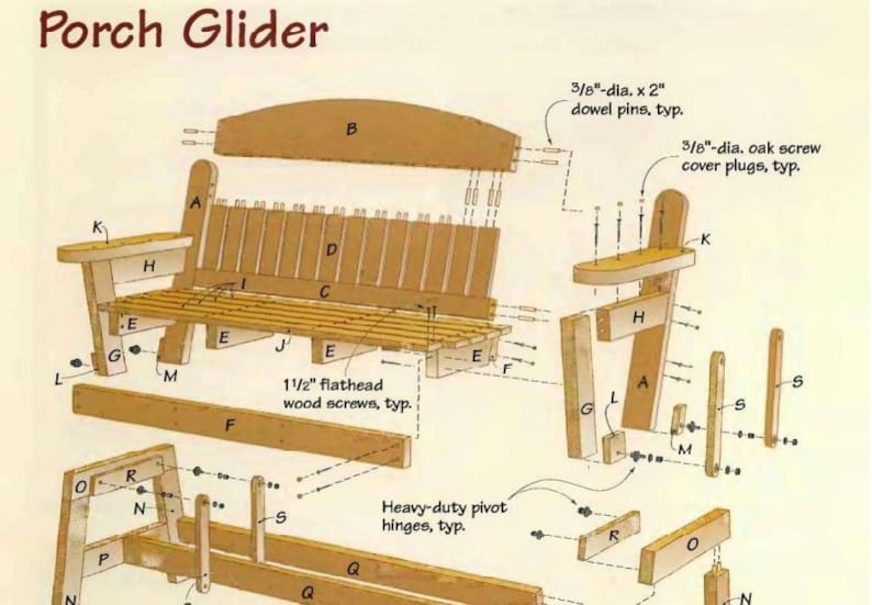 Front Porch Glider, Woodworking Projects, Woodworking Plans, Glider