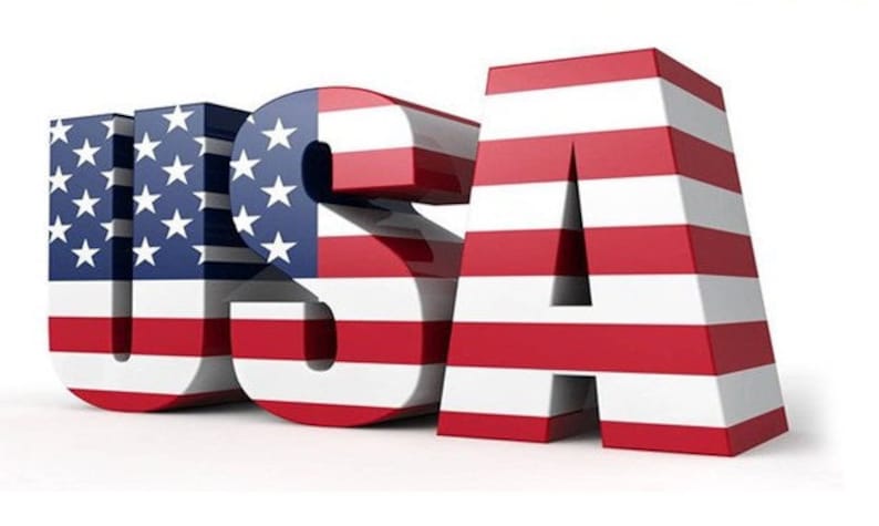 May include: A 3D rendering of the word "USA" in red, white, and blue, styled like the American flag.