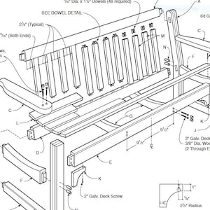 Handgemaakte plattegrond tuinbank met gedetailleerde houtbewerkingsplannen - pdf-download voor doe-het-zelfproject buiten