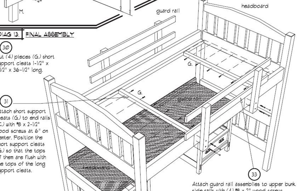 Woodworking Plans Loft Bed With Desk Bunk Bed Plans Etsy