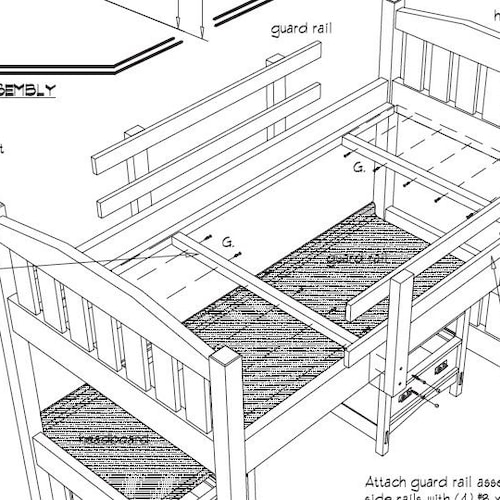 Woodworking Plans Loft Bed With Desk Bunk Bed Plans Etsy