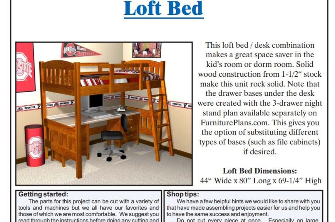 Woodworking Plans Loft Bed With Desk Bunk Bed Plans Etsy