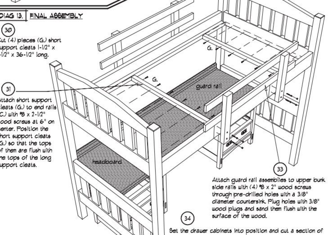 Woodworking Plans Loft Bed With Desk Bunk Bed Plans Etsy