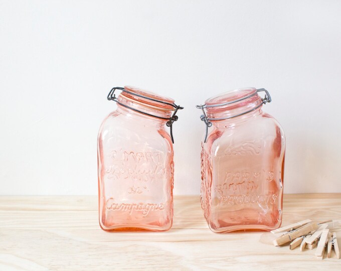 Vintage Pink Glass Storage Jars Large Etsy