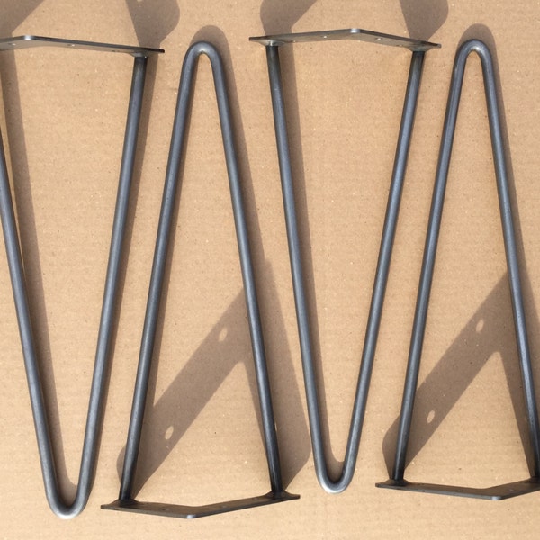 Hairpin Legs 14" (7/16") 2-Rod Hairpin Legs (set of 4) Mid Century Reproduction Solid Raw Steel Coffee Table/End Table Height