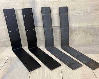 SALE! 24" x 3" Raw Steel or Black Powder Coated Bench Back Supports: Heavy Duty Metal Backrest Brackets 24x3x1/4 with a 12/12 Split, 2 Bends