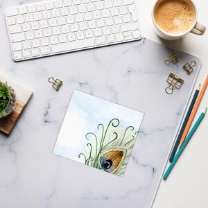 Peacock Feather Watercolor Notepad – Elegant Stationery, Office Desk Decor, Botanical To-Do List