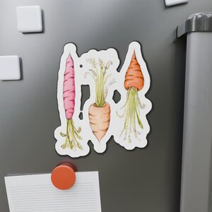 Whimsical Carrot Die-Cut Magnets | Colorful Kitchen Decor, Vegetable Lover Gift, Fridge Art, Gardening Decor, Fun Stationery