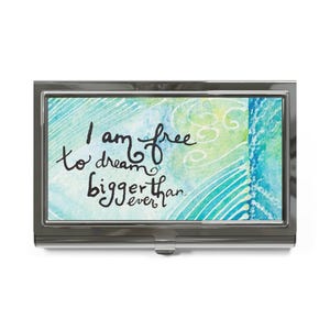 Dream Bigger Inspirational Business Card Holder, Motivational Card Case, Card case Office Desk Gift, Networking Positive Affirmation