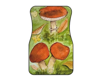Car Floor Mats Set of 4 – Moss and Mushroom Watercolor Nature Decor | Cottagecore Boho Auto Accessory