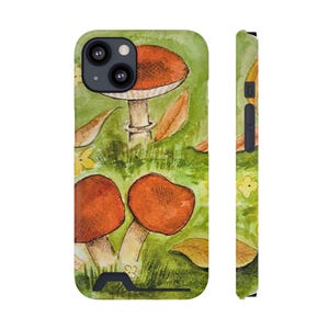 Cottagec0re Mushroom-telefoonhoesje met kaarthouder, accessoire met natuurthema, cadeau voor natuurliefhebbers, milieuvriendelijke telefoonhoes, herfstsfeer