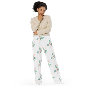 Pajamas - Unisex Wide-Leg Pants - Garden Inspired - Strawberry Flower & Mint - Cozy Lounge Pants