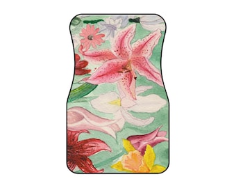 Auto Fußmatten 4er Set - Blumen Aquarell Autozubehör | Frühling Auto Dekor