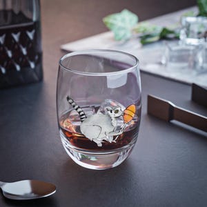 Whimsical Lemur Whiskey Glass | Cute Lemur Design, Perfect Gift for Animal Lovers, Unique Home Bar Accessory, Birthday, Housewarming