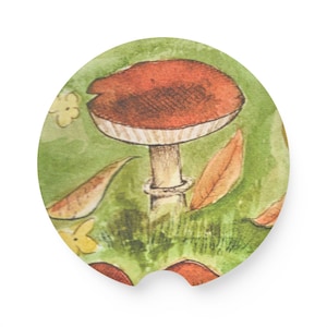 Moss and Mushroom Soapstone Car Coaster, Nature Inspired Coaster, Car Accessory, Eco-friendly Gift, Woodland Decor