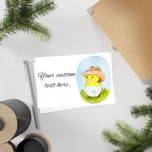 Ensemble de 10 cartes postales personnalisables aquarelles pour Pâques, poussin de cow-boy, invitations de poulet, célébrations, activités pour enfants, événements printaniers