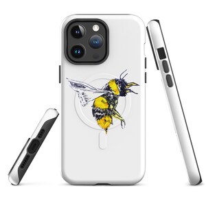 White MagSafe Tough Case for iPhone – Bumble Bee Design, Minimalist Aesthetic, iPhone 16 Pro Case, Cute Nature Phone Case