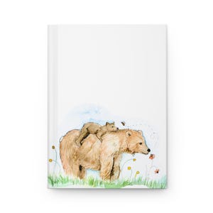 Dziennik w twardej oprawie Whimsical Bear, notatnik inspirowany naturą, prezent dla miłośników dzikiej przyrody, dziennik do pisania, słodki wzór niedźwiedzia, dziennik przyjazny dla środowiska
