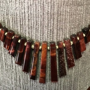 19 inch Red Tigereye Beaded Fan Necklace image 2