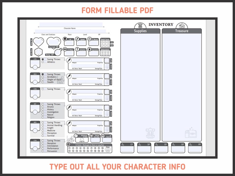MONK CHARACTER SHEET for DnD 5e Form Fillable Pdf Dungeons Etsy België