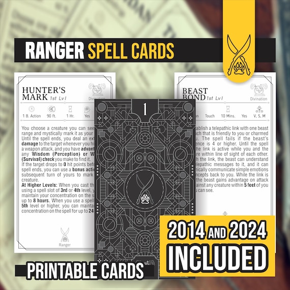 Ranger Spell Cards for DnD 5e: Printable Cards (Form Fillable PDFs)