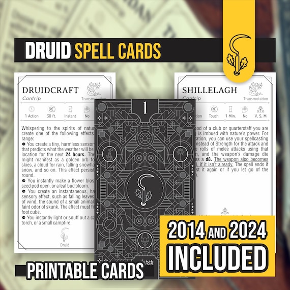 Druid Spell Cards for D&D 5e: Form Fillable (PDFs)