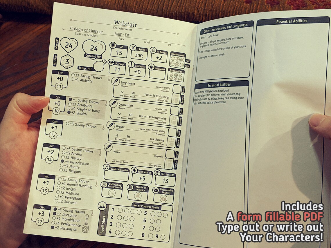 BARD CHARACTER SHEET for Dnd 5e Form Fillable Pdf Dungeons - Etsy