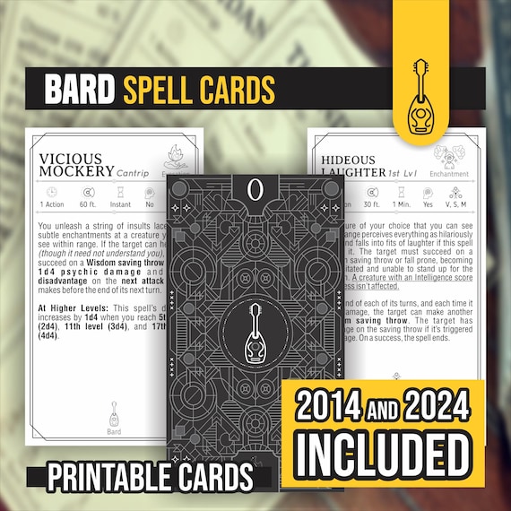 DnD 5e Bard Spell Cards: 2024 Update, Form Fillable (PDF Included)